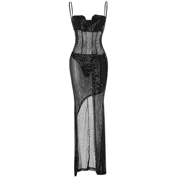New RUIZE Cocktail Beaded Sparkle Strappy Sequin Rhinestone Bodycon Dress - Image 3