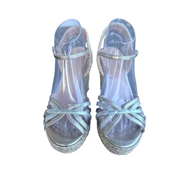 MIA Silver Metallic Espadrille Wedge Platform Sandals Womens 8M bohemian - Image 2