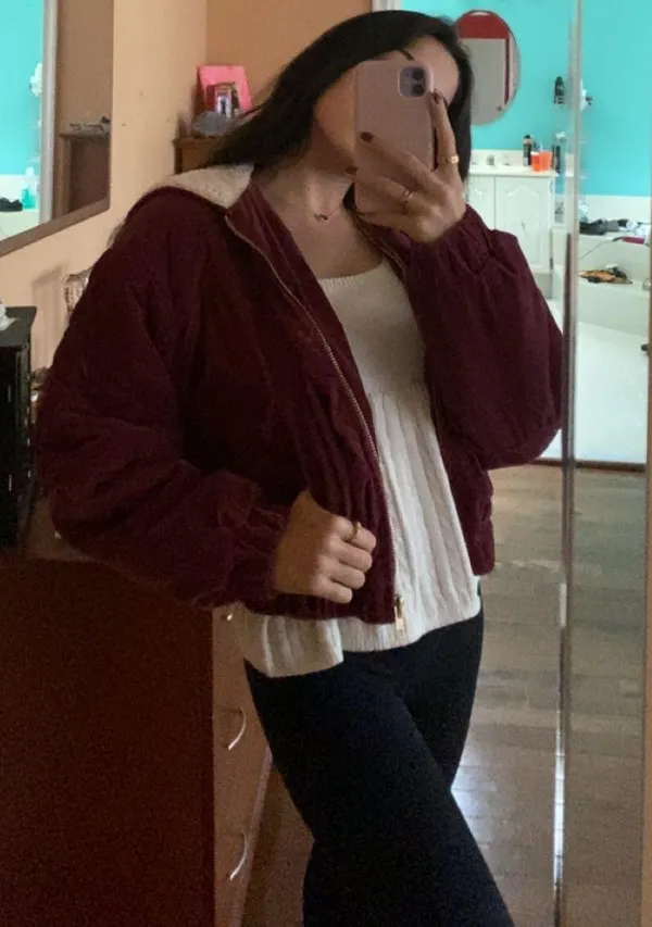 quilted deep pink fur lined cropped bomber zip up jacket - Image 9