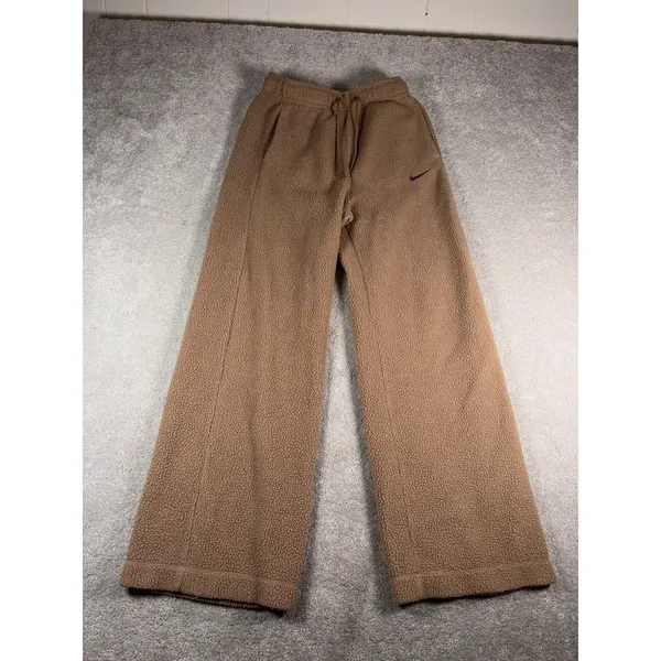 Nike Sweatpants Women S Tan Sherpa Therma-Fit Wide Leg Pocket Fleece Swoosh - Image 2