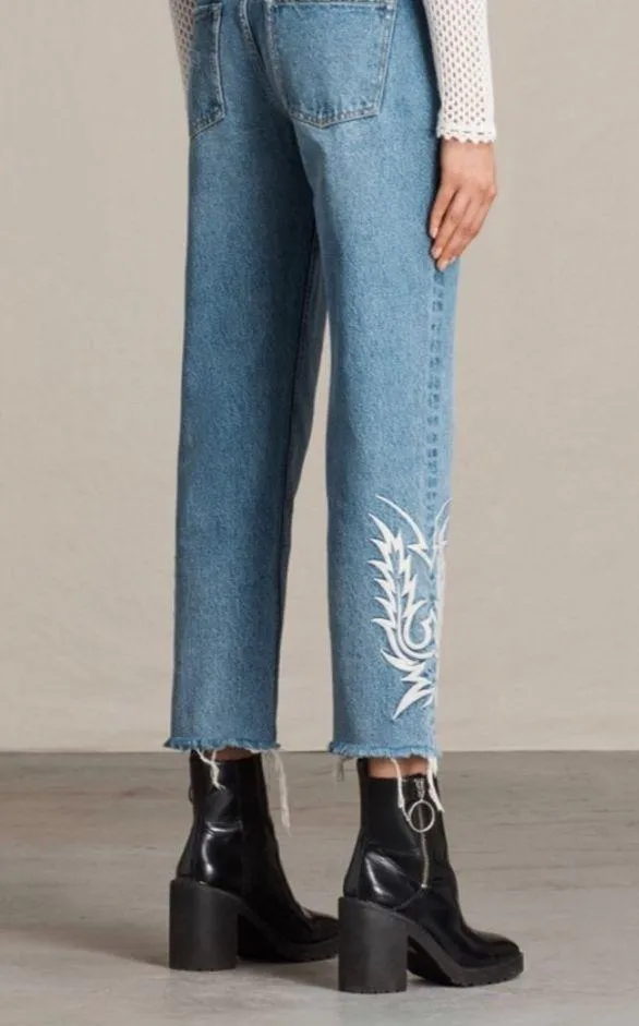 All Saints Mazzy Embroidered Blue Jeans W29 - Image 2