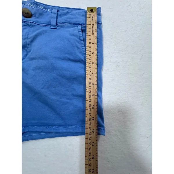 American Eagle Outfitters AEO Twill Midi Super Stretch Blue Chino Shorts Size 8 - Image 6