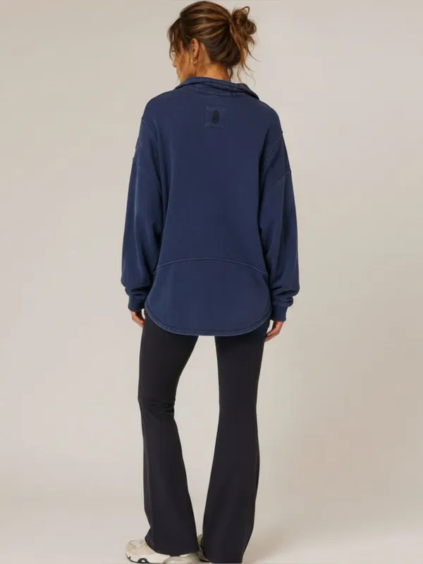 FP Movement Free People Work It Out Pullover Dark Blue Polo Oversized - Image 2