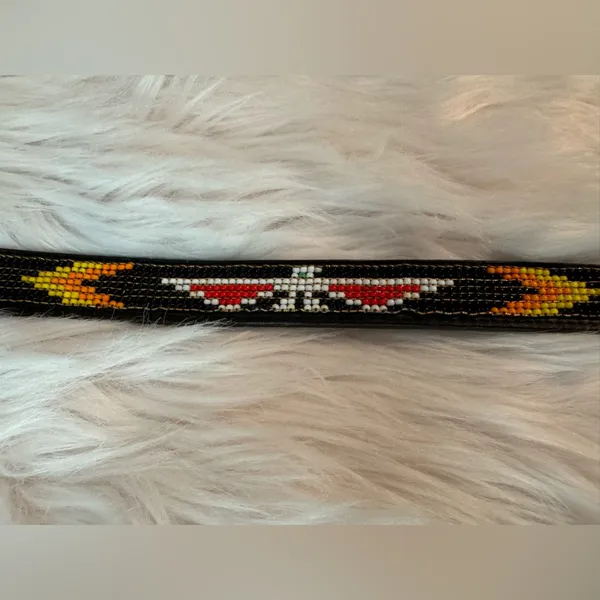 VintageThunderbird Beaded Circle Y Leather Belt Black - Image 4