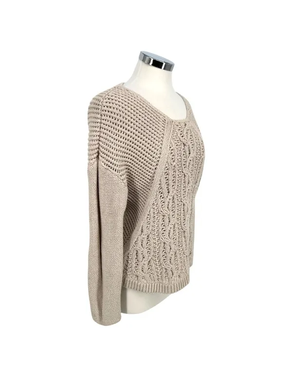 Reiss Beige Open-stitch Cable-knit Sweater Boho Chic Coastal Size Large - Image 6