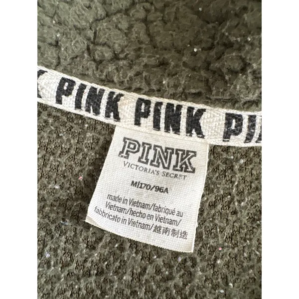 PINK Victoria's Secret Sherpa Quarter Zip Pullover‎ Fleece Sweatshirt Green M - Image 3
