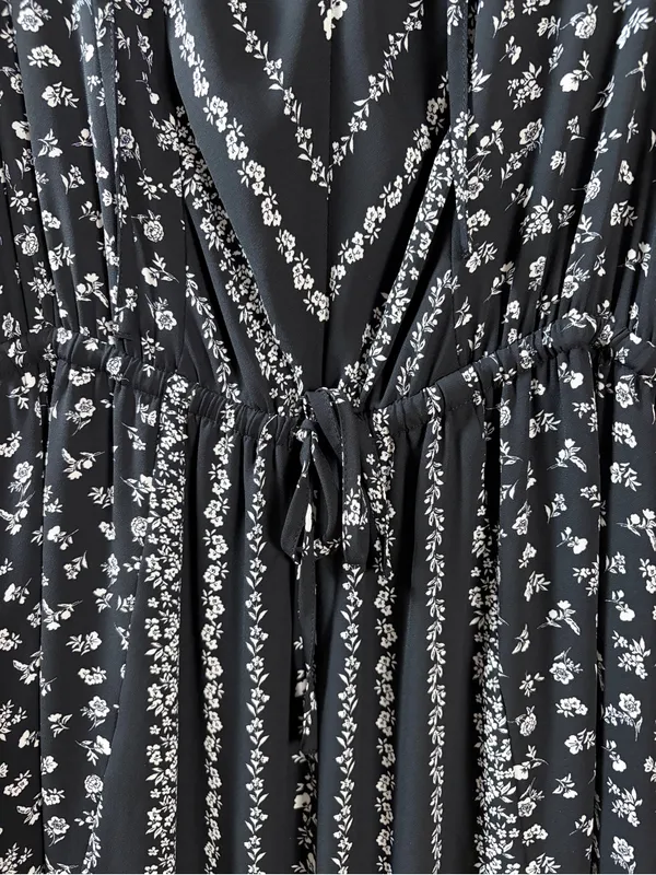 CeCe Black Floral Smocked Midi Dress Size XS - Image 8