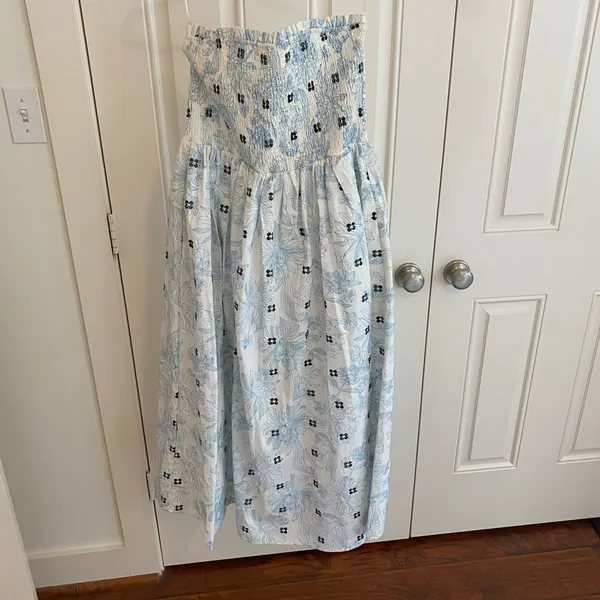 The Impeccable Pig Blue & White Floral Smocked Strapless Maxi Dress - Image 4