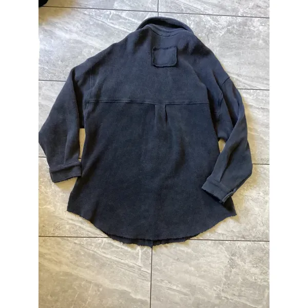 POL Womens Waffle Knit Shacket Charcoal Gray Contrast Pocket Cotton Shirt Jacket - Image 6