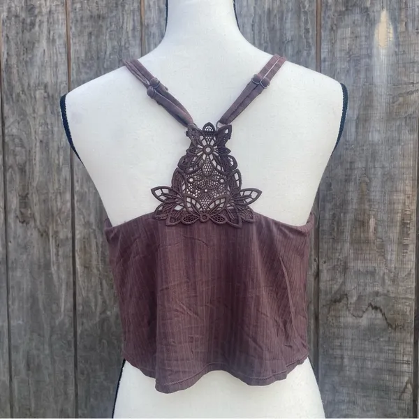 New Aerie Tank/Cami Size Large V Cut Slit Racerback Double Straps Crochet Back - Image 4