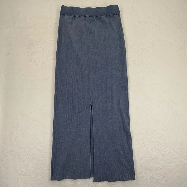 House of Harlow 1960 Ribbed Knit Maxi Skirt Blue Cotton Blend Womens Medium‎ - Image 8