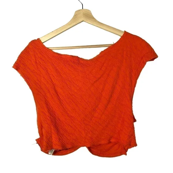 Free‎ People Bright Orange Twist Front Cropped Short Sleeve L - Image 2