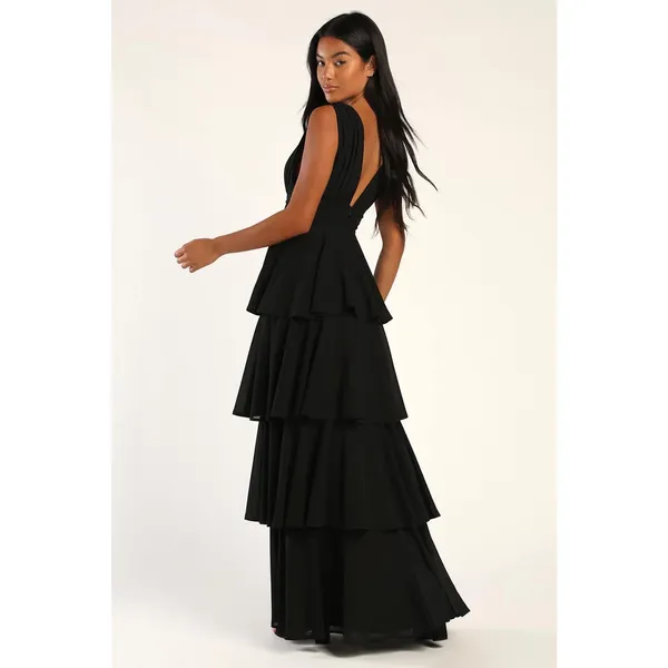Lulus Amazing Evening Black Tiered Maxi Dress Chiffon Formal Evening Medium NWT - Image 2