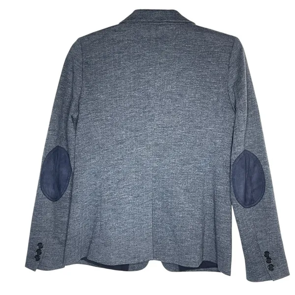 LOFT Blue/ Gray Herringbone Blazer with Navy Elbow Patches Size 6 - Image 4