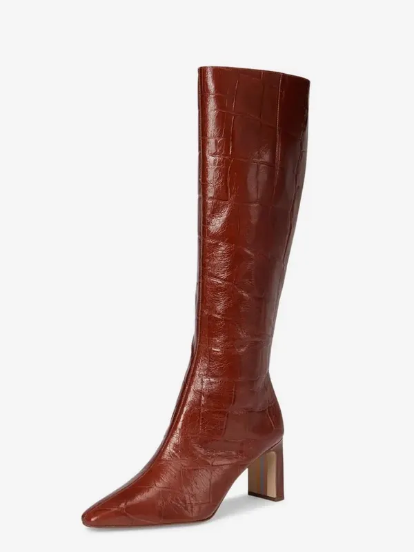 Sam Edelman Sylvia 2 Tall Croc-Embossed Pointed-Toe Boots in Brown, Size 11, NWT - Image 9