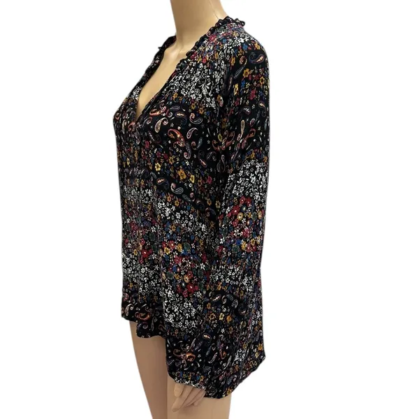 Everleigh Floral Paisley Peasant Blouse Long Sleeve Black Multicolor Womens XL - Image 3