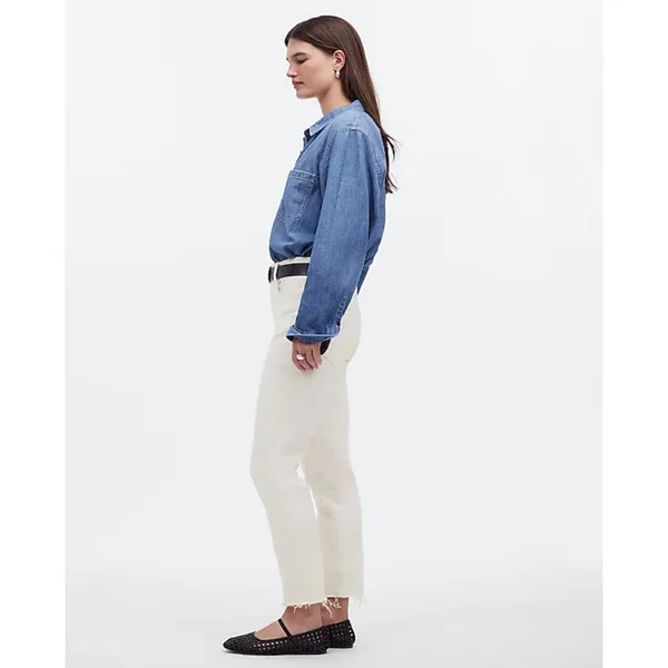 Madewell The Perfect Vintage Jean Tile White High Rise Classic Raw Hem US 23 NWT - Image 3