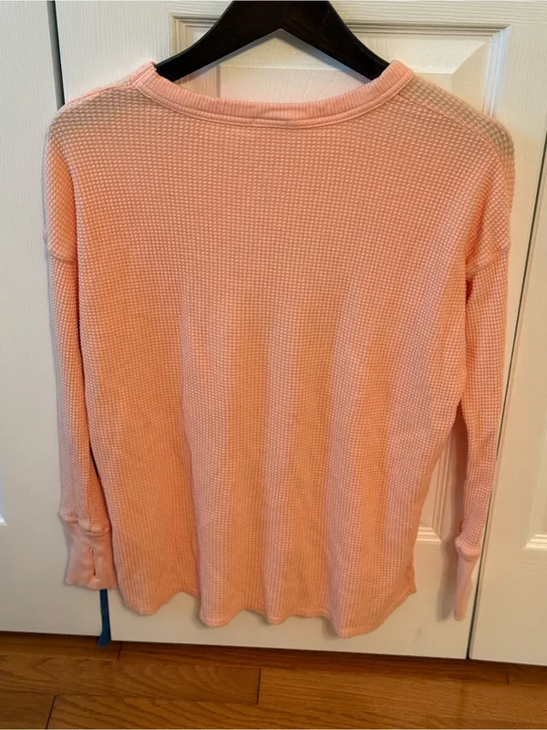 Aerie Waffle Knit Dance Club Pullover in Peach - Image 3