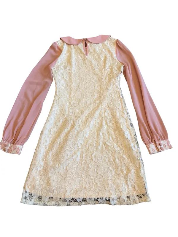 Altar'd State Cream Lace Shift Mini Dress Mauve Trim Collar Size Small Women's - Image 8