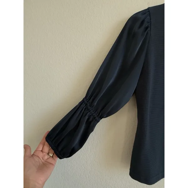 Anthropologie Maeve Blue‎ Ribbed Satin Tiered Balloon Sleeve Cropped Top Size S - Image 6
