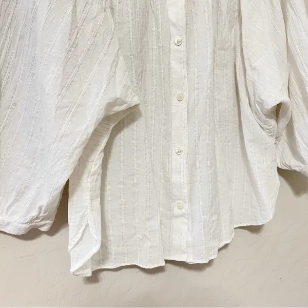 Madewell White Shimmer Stripe Button-Down Peasant Top - Image 4