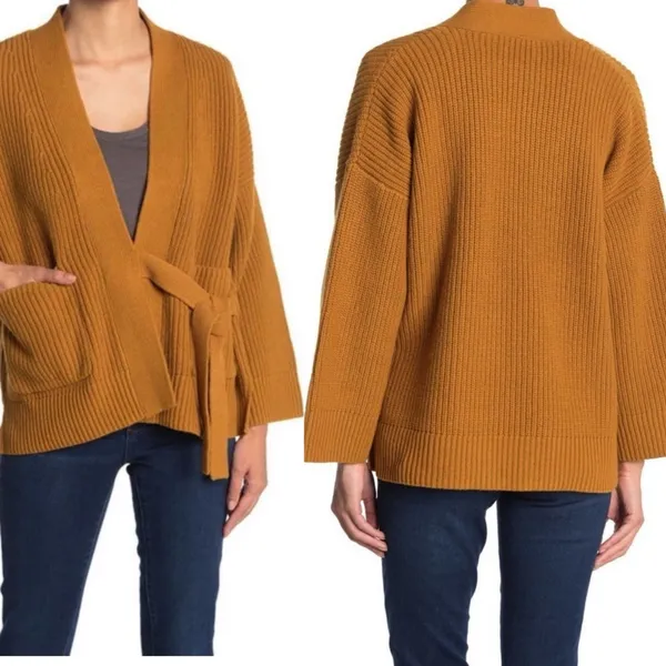 Madewell Madison Rib Side Tie Cardigan In Golden Harvest Camel‎ Tan Brown M - Image 2