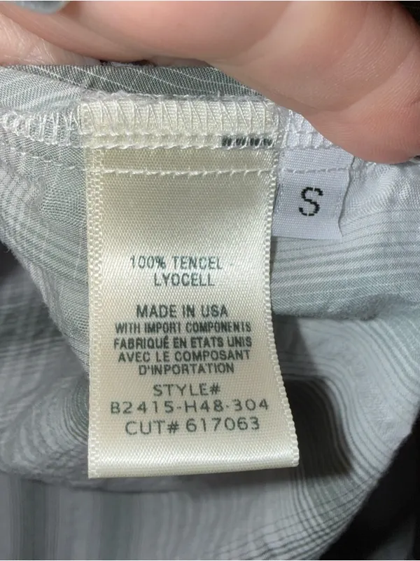 Bella Dahl Tencel Long Sleeve White‎ Green Plaid Button Down Collar Shirt Small - Image 4