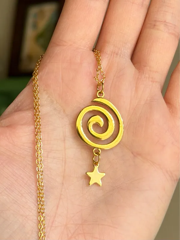 Handmade gold tone fully stainless steel spiral swirl uzumaki funky boho grunge style necklace🌀 - Image 2