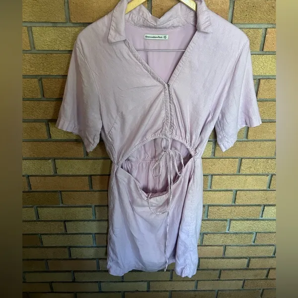 Abercrombie & Fitch Lilac Collared Linen Blend Wrap Mini Dress Size MT - Image 2