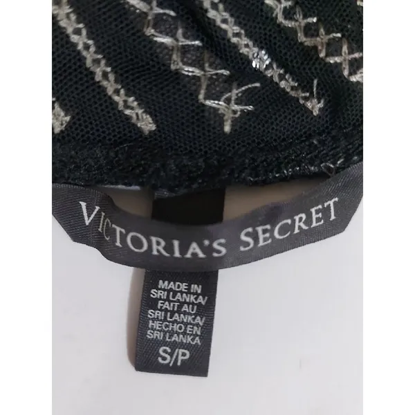 Victoria's Secret Black Sheer Pattern Sequin Short Sleeve Top S Retro Girl Glam - Image 10