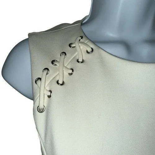 CACHE‎ Ivory Lace Up Grommet Cut Out Back Sleeveless Sheath Dress EUC Size 6 - Image 4
