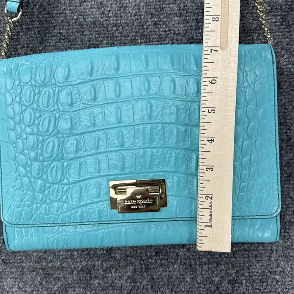 Kate Spade New York Turquoise Croc Embossed Leather Crossbody Clutch Purse - Image 6