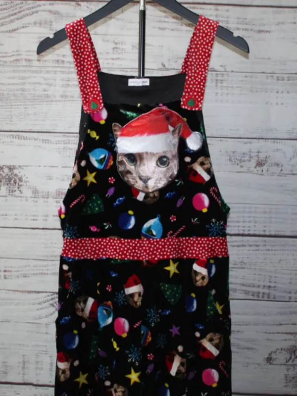 Love On A Hanger Women's Black Christmas Kitty Cat Velour Overalls Size Medium - Image 3
