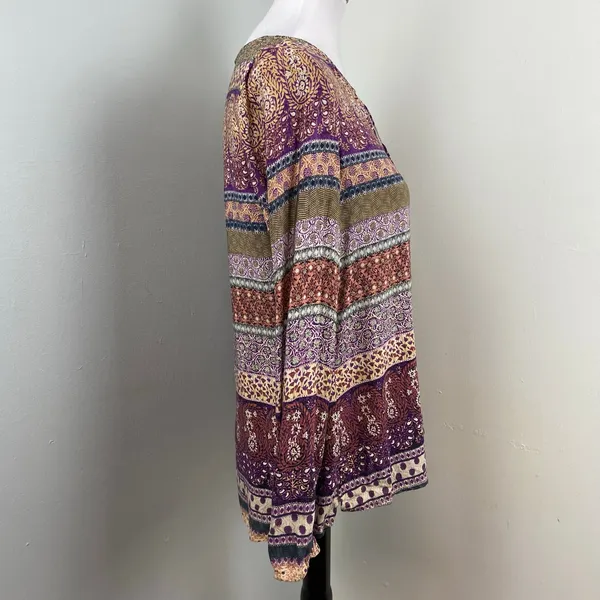Crosby Mixed Print Long Sleeve Rayon Peasant Blouse Medium Purple - Image 5