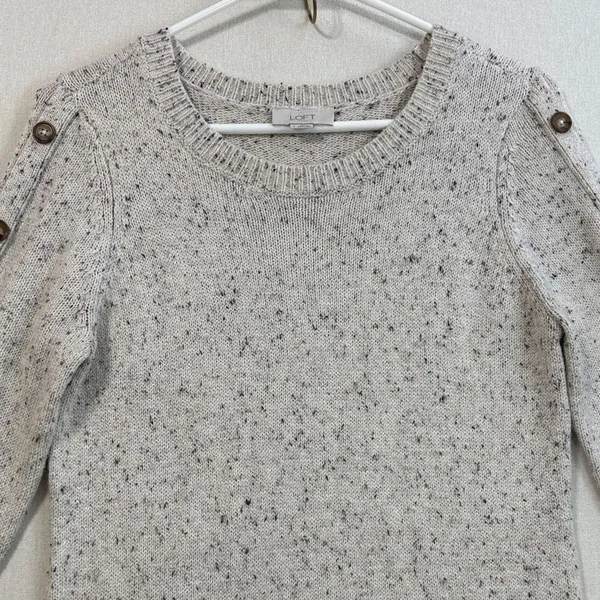 LOFT Heather Gray Long Sleeve Dress with Button Details - Image 3