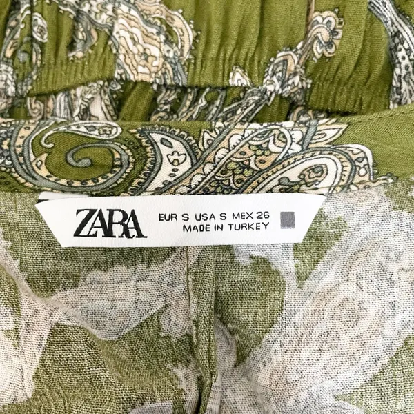 Zara Paisley Print Pattern Green Neutral Stretch Waist Long Sleeve Maxi Small - Image 2