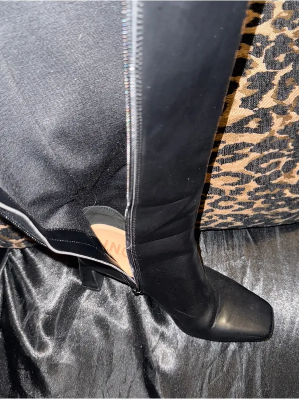 INC International Concepts Black Knee-High Leather Heeled Boots - Image 6