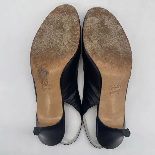 Vtg Stanley Phillipson Womens 9.5 SS‎ Heels Black Leather Slingback Open Toe USA - Image 7