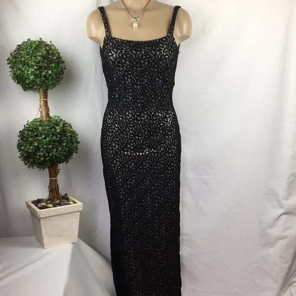 Jessica McClintock Black & Silver Vintage Long Maxi Dress 5-6 - Image 4