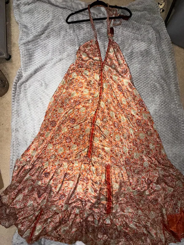 India Silk Tiered Halter Maxi dress - Image 3