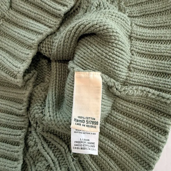 LL Bean Sage Green Double L Mixed Cable Crew Neck Pullover Cotton Sweater XS - Image 11