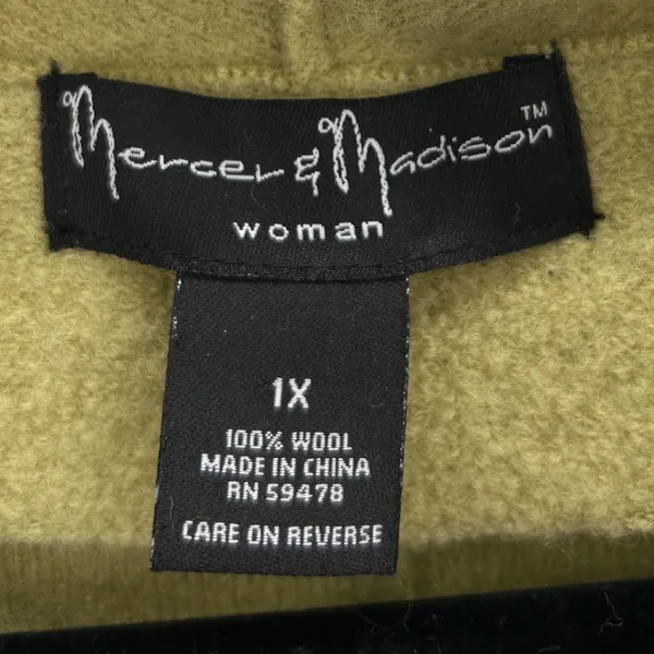 Mercer & Madison Citron Green Wool Ruffle Collar Button Front‎ Jacket Blazer 1X - Image 4
