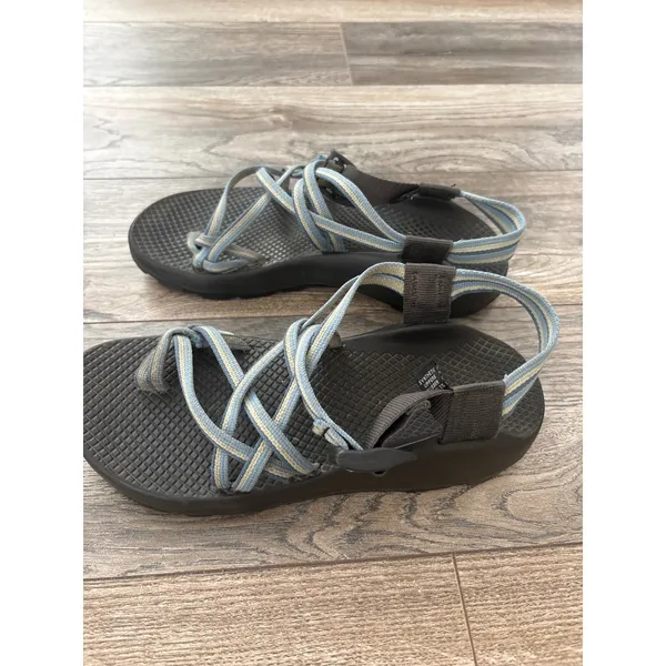 Chaco Z/Cloud 2 Sandals Womens Blue Tan Double Strap Toe Loop Vibram Sole - Image 3