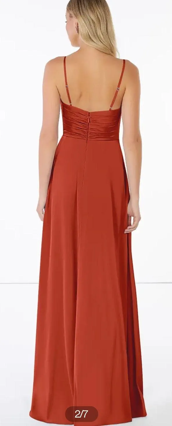 Azazie Jenna Rust Satin Formal Dress - Image 2