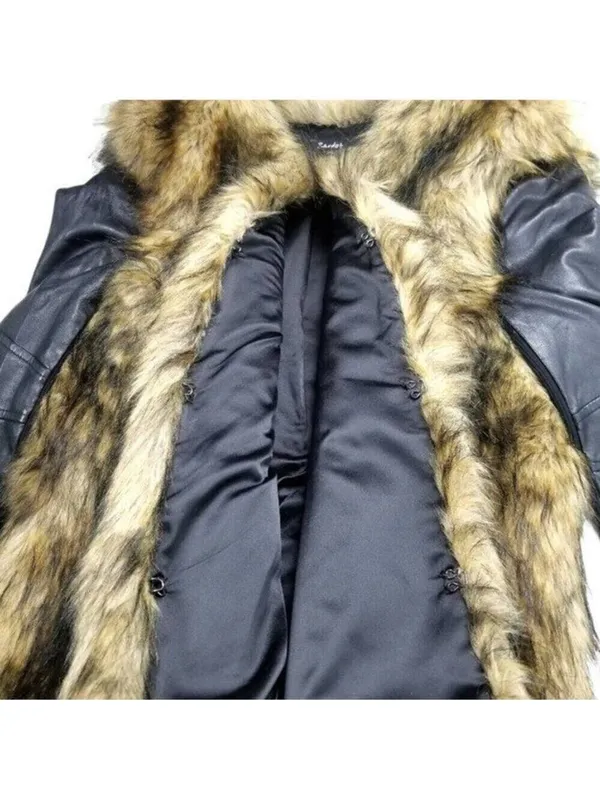 Bardot Womens Faux Fur Leather Long Sleeves Jacket Coat Black Tan Size 6 - Image 9