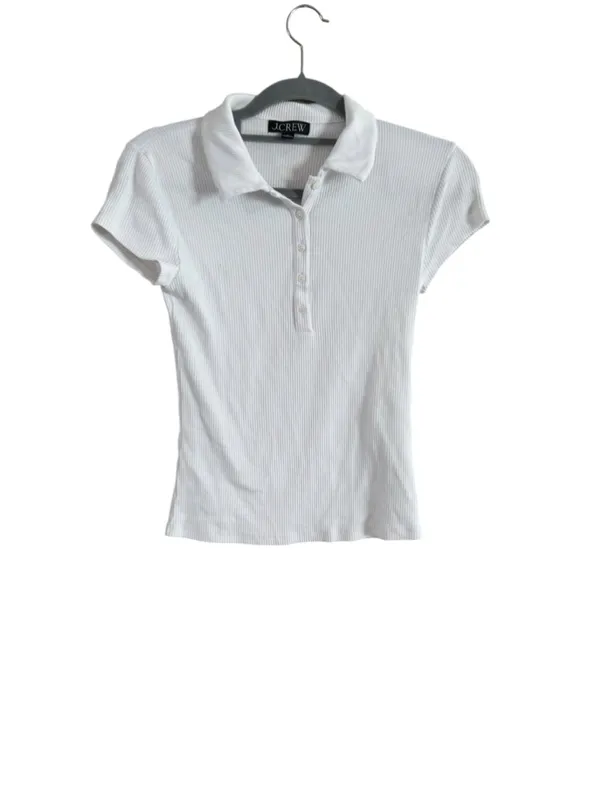Women's J.Crew Ribbed Short Sleeve Polo Shirt White Size S - Image 2