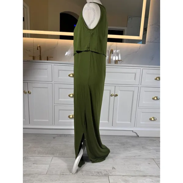 Next Maternity Maxi Dress Womens 12 Olive Green Nursing Layered Sleeveless - Image 8