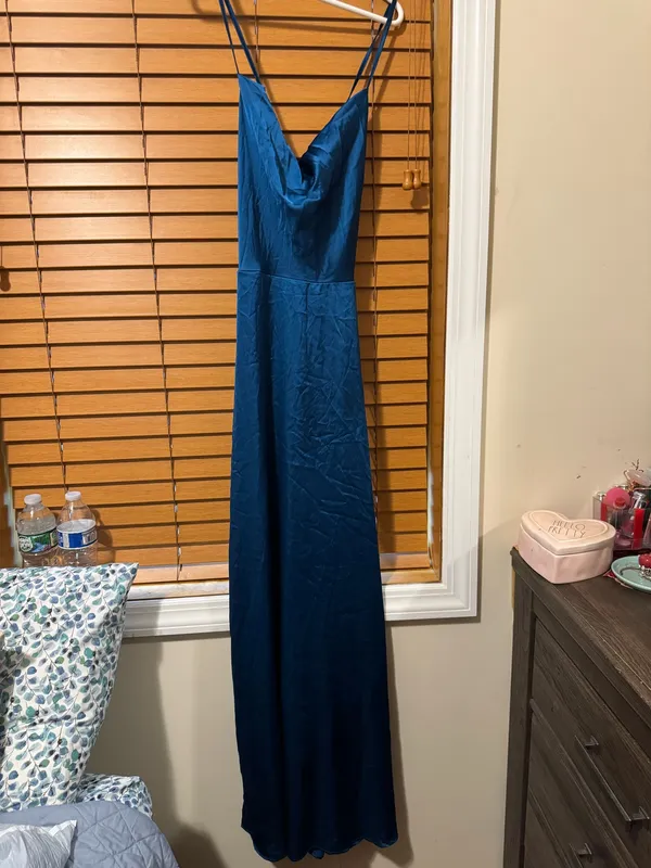 Long dress blue green side slit Size L - Image 2