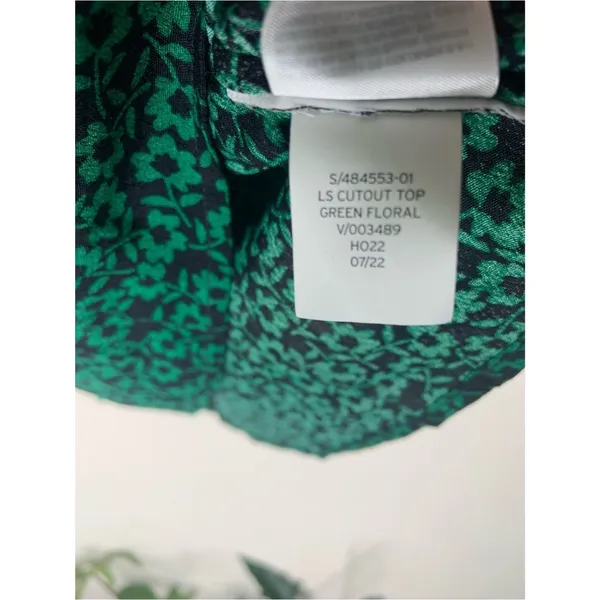 GAP Green Floral Cutout Peplum Rayon Long-Sleeve Top S Casual - Image 5