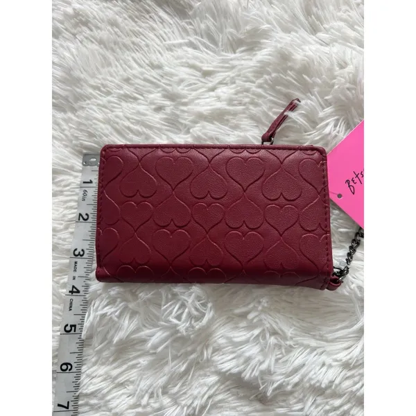 Betsey Johnson Red Hearts Zip-Around Wallet w/ Chain & Heart Charm, Folding - Image 6